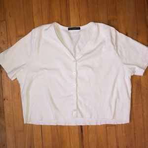 White button v-neck crop top